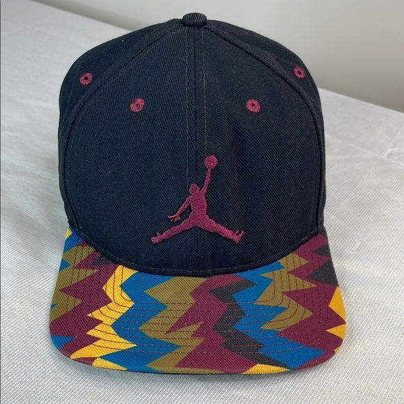 Jordan Nike Jumpman Bordeaux Print Bill Snap Back Hat Black Multicolor Brim O/S - Picture 10 of 10